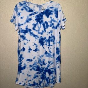 Bobbie Brooks Women’s L Blue White Tie Dye Hi Low T Shirt Dress Casual